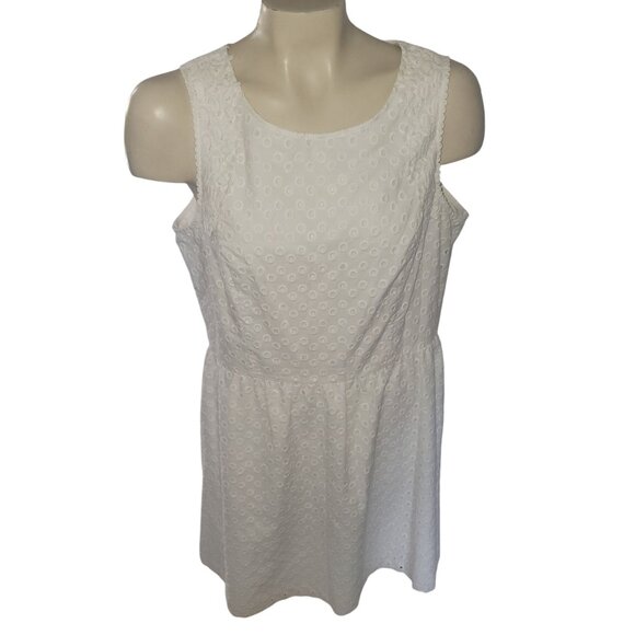White Kensie Sleeveless Textured Eyelet Dress With Back Zipper Womens Size L Cot - Picture 1 of 6